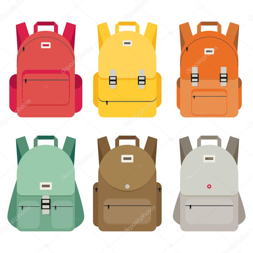 Schoolbags flat style illustration. Bags for school icons