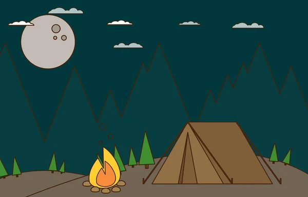 Camping en bosque por la noche — Archivo Imágenes Vectoriales