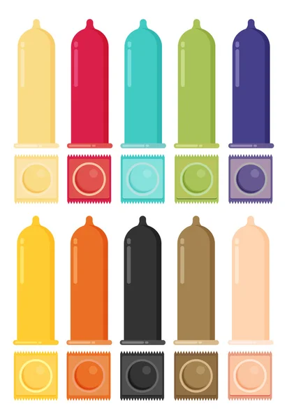 Prezervatif ve paketleri düz — Stok Vektör