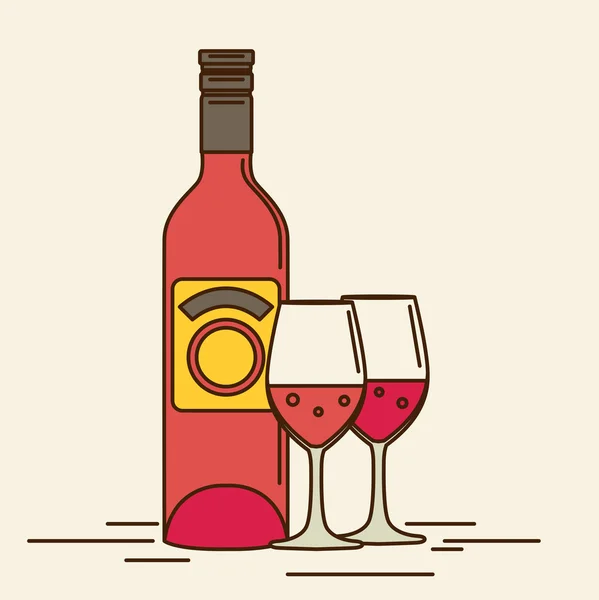 Botella de vino y copas — Vector de stock