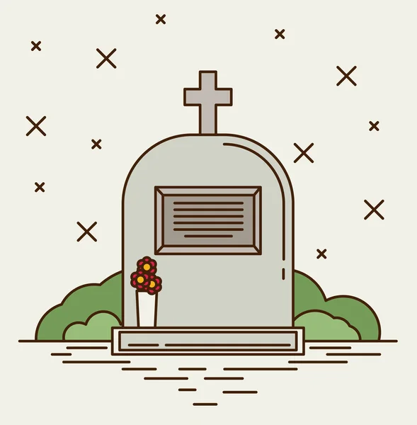 Серый надгробие с крестом — стоковый вектор