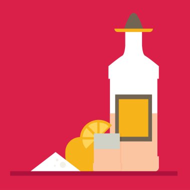 Tekila şişesi, tuz, limon. 