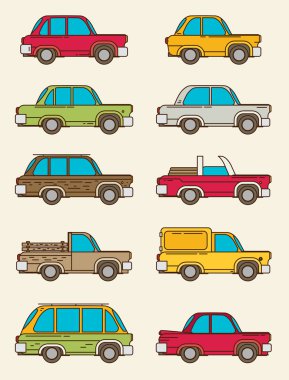 çizgi film araçları kümesi. 