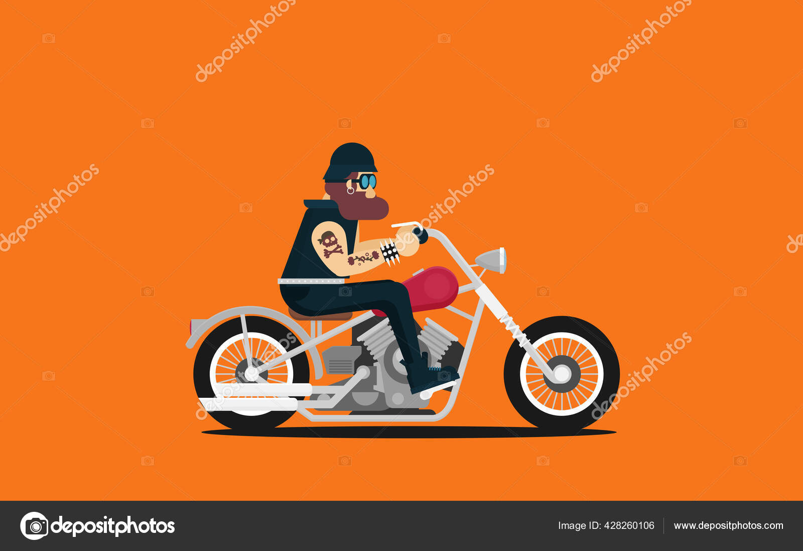 Motocicleta Clássica De Vetor Plano Com Motociclista De Desenho Animado  Brutal Royalty Free SVG, Cliparts, Vetores, e Ilustrações Stock. Image  128070413