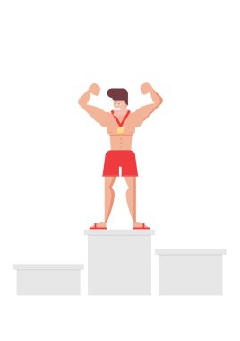 Beyaz arka planda dambılı spor üniformalı bir adam.