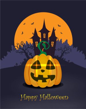 Kale ve balkabağı ile Cadılar Bayramı yassı tasarım vektör çizimi 