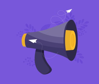 megafon ve hoparlör simgesi mavi arkaplanda izole edilmiş çizgi film tarzında