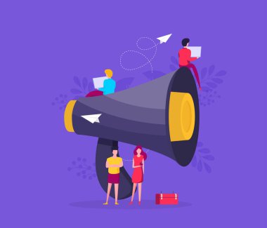 Gökyüzünde uçan bir gemiyle gezen bir kadının düz vektör çizimi