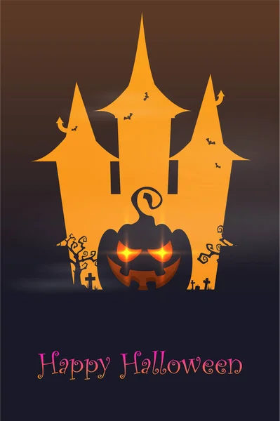Halloween Fond Plat Dessin Vectoriel Dessin Animé Illustration Avec Château — Image vectorielle