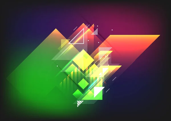 カラフルなカオス幾何学的形状と明るいベクトル背景 — ストックベクタ