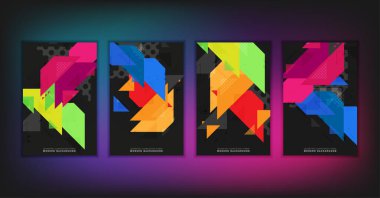 Geometrik şekilli vektör soyut arkaplan. Broşür tasarım şablonu