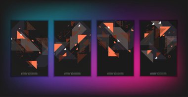 Geometrik şekilli vektör soyut arkaplan. Fütürist stil. Pankartlar, posterler, ambalajlar için tasarım ögeleri.