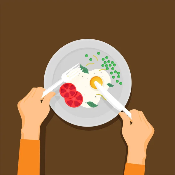 Koki Tangan Memegang Nampan Dengan Makanan Bagian Atas Ilustrasi Vektor - Stok Vektor