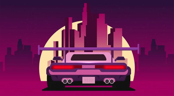 Auto Und Stadtsilhouette Retro Stil Vektorillustration — Stockvektor