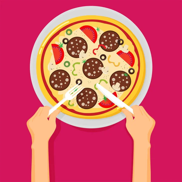 Platt Vektor Illustration Italiensk Pizza — Stock vektor