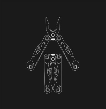 Paslanmaz çelik çoklu işlevsel cep çok amaçlı alet. Düz illüstrasyon beyaz üzerine izole.