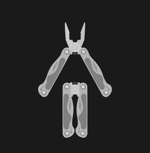 ステンレス鋼多機能ポケットマルチツール機器 白を基調とした平面図 — ストックベクタ
