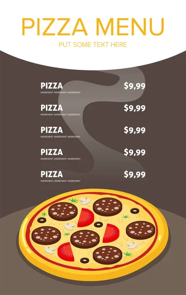 Estilo Plano Menu Cartão Pizza Ilustração Vetorial —  Vetores de Stock