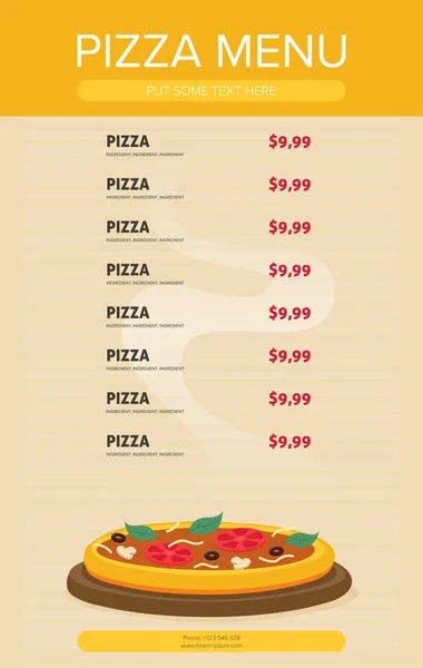 Style Plat Menu Carte Pizza Illustration Vectorielle — Image vectorielle