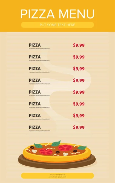 Flacher Stil Pizzakartenmenü Vektorillustration — Stockvektor