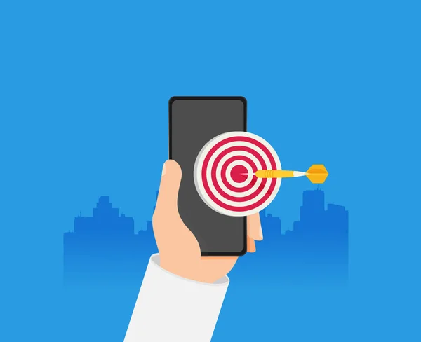 Mobiele Marketing Targeting Smartphone Met Dartbord Het Scherm — Stockvector