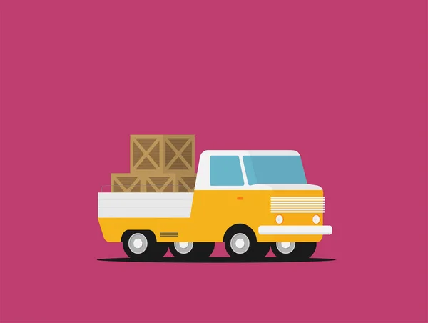 Delivery Truck Wooden Boxes Truck Tent Flat Vector Set — Stock Vector