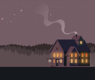 Düz bir aile evi. Vektör illüstrasyonu.