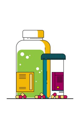 Kapsül hapları ve suyla bardak içeren düz vites hapı şişesi.