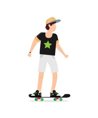  Kaykaydaki adam renk arkaplan üzerinde izole edilmiş düz vektör