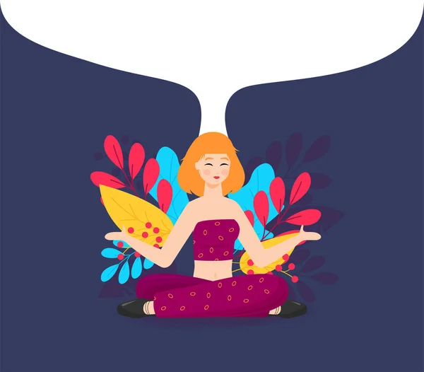 Mujer Sesión Meditación Diseño Plano Carácter Estilo — Vector de stock