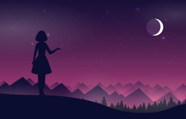 Manzaralı düz vektör pankartı. Arkaplan resimlemesi