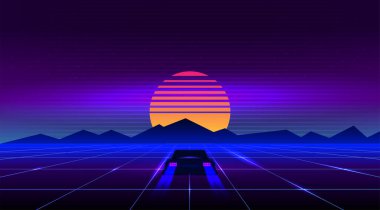 Geçmişe dönük, 80 'lerin tarzı bilim kurgu geçmişi. Fütürist araba.