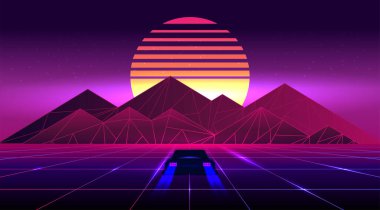 Geçmişe dönük, 80 'lerin tarzı bilim kurgu geçmişi. Fütürist araba.