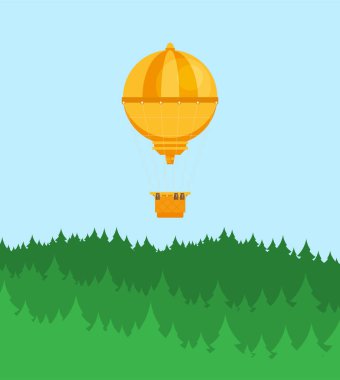 Sıcak hava balonu. Yaz tatili planlıyorum. Turizm ve tatil teması. Düz tasarım vektör çizimi.