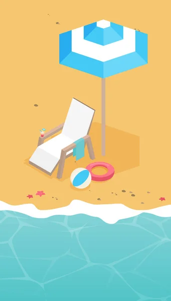 Καλοκαιρινές Διακοπές Διάνυσμα Εικονογράφηση Επίπεδη Παραλία Σχεδιασμό — Διανυσματικό Αρχείο