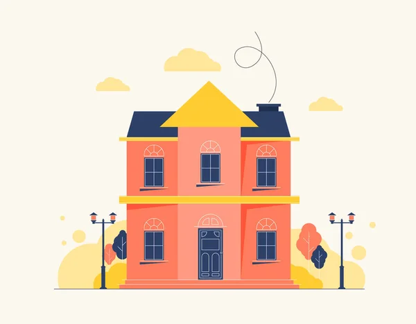 Ilustración Del Edificio Vectorial Del Centro Aislado Sobre Fondo — Vector de stock