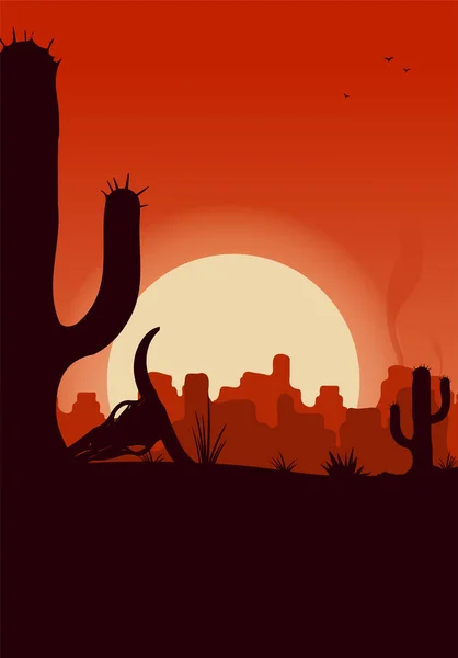 Δυτική Έρημο Τοπίο Στο Ηλιοβασίλεμα Διανυσματική Απεικόνιση — Διανυσματικό Αρχείο