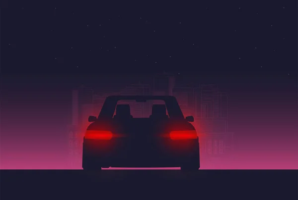 Fundo Noturno Com Vetor Carro Ilustração Plana — Vetor de Stock