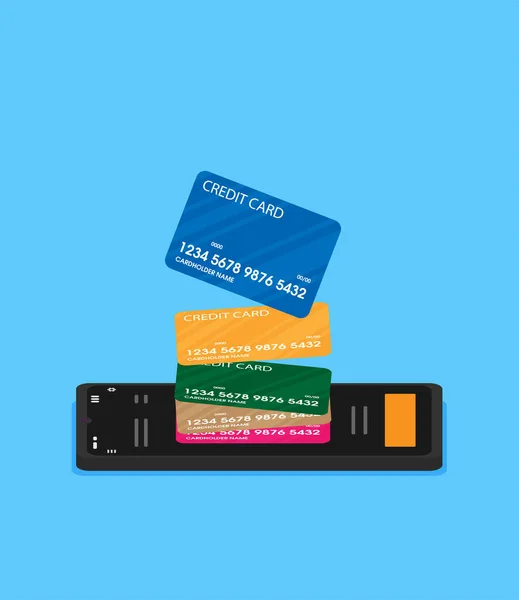 信用卡和Pos终端 矢量平面插图 — 图库矢量图片