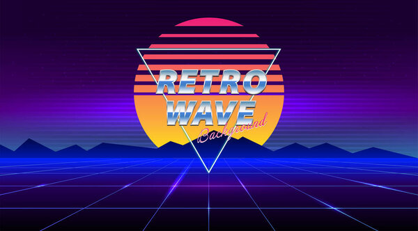 Retro future, 80s style Sci-Fi Background. Futuristic car.