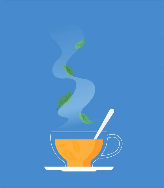 Chá Verde Com Folha Vetor Plano — Vetor de Stock
