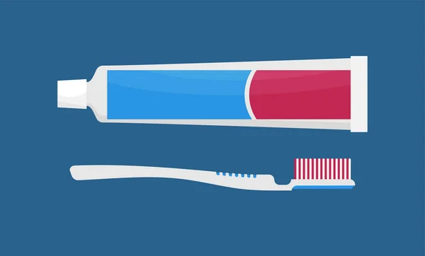 Zahnbürste Und Zahnpasta Isoliert Auf Einem Flachen Hintergrundvektorbild — Stockvektor