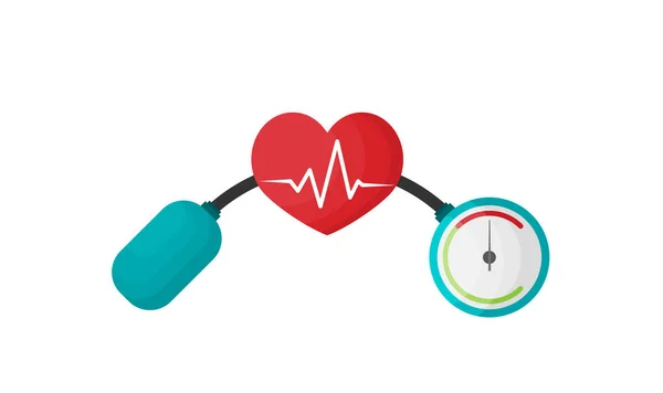 血圧計と心臓と血圧の概念 平らなスタイルでベクトルイラスト — ストックベクタ