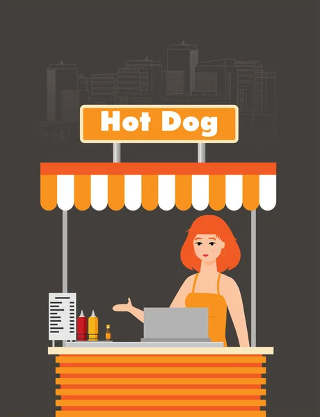 Hot Dog Shop Vektor Illustration Flachen Stil — Stockvektor