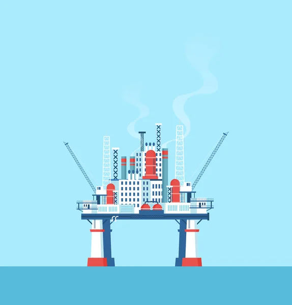 Plataforma Óleo Vetorial Plano Indústria Petrolífera — Vetor de Stock