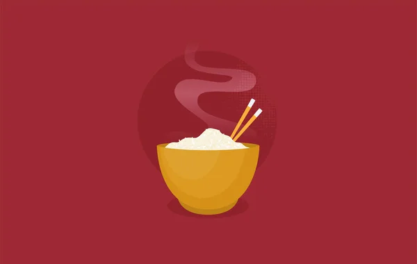 Kuchnia Chińska Jedzenie Ryż Ilustracja Miski Pałeczki — Wektor stockowy