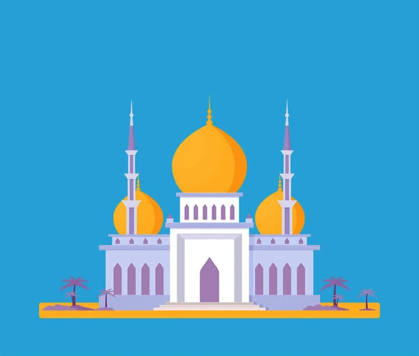 Mosque Building Muslim Religion Flat Vector Illustration — Stock Vector