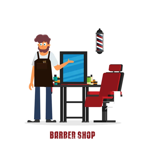 Jovem Hipster Barbeiro Barbearia Ilustração Design Plano Vetorial — Vetor de Stock