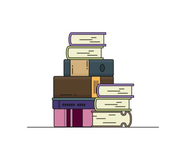 Düz tasarım tarzında renkli arkaplanda izole kitap kümesi