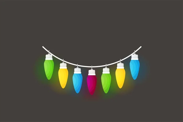 Weihnachtskarte Weihnachtsbeleuchtung Flach Für Web Und Design — Stockvektor